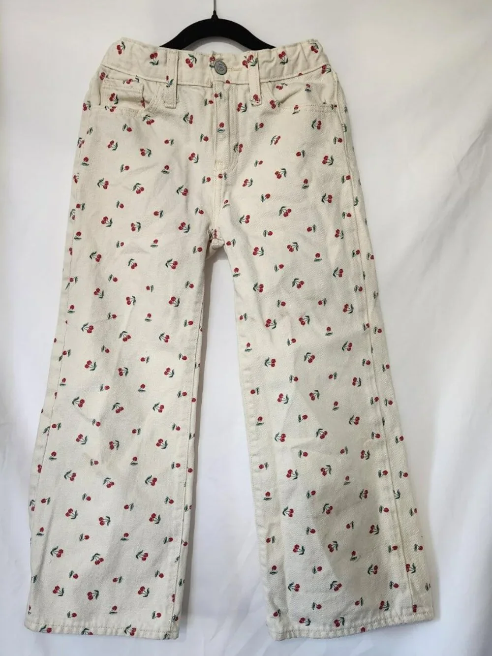 Old Navy High Rise Baggy Wide Leg Jeans Size 8 Cherry Print